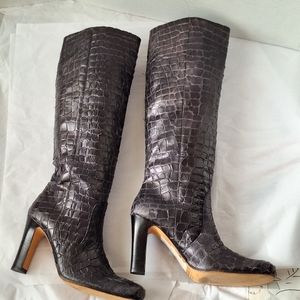 Anne Klein Vintage Tall Black Leather Boots 7 NWT